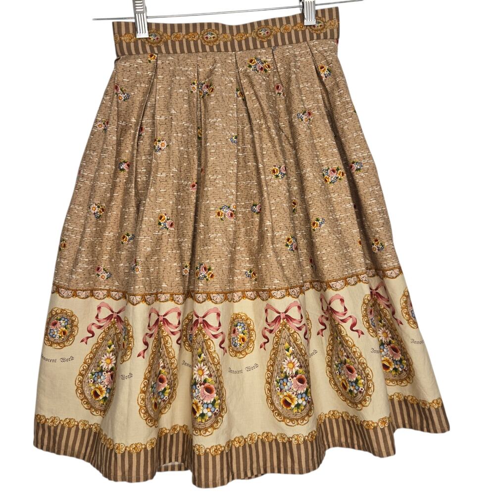 Innocent World Roman Mosaic Skirt Floral Lolita Pleated Full Brown Women XXS